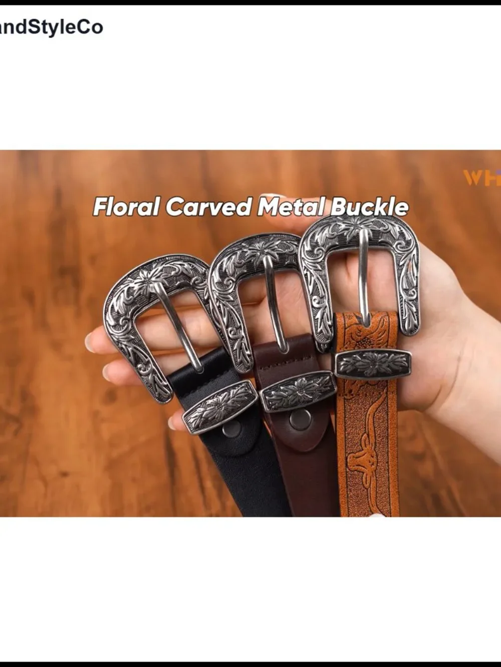 Vintage Western PU Leather Belt Floral Carved Buckle Cowgirl Waist Belt